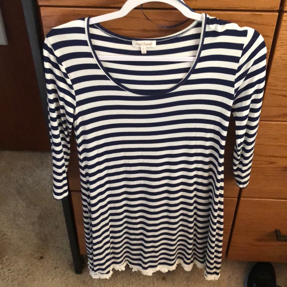 Navy striped white dress